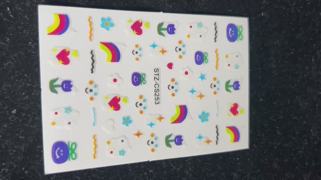Cute Rainbow Flower Nail Stickers – Kawaii Tulip Heart Nail Art Decals