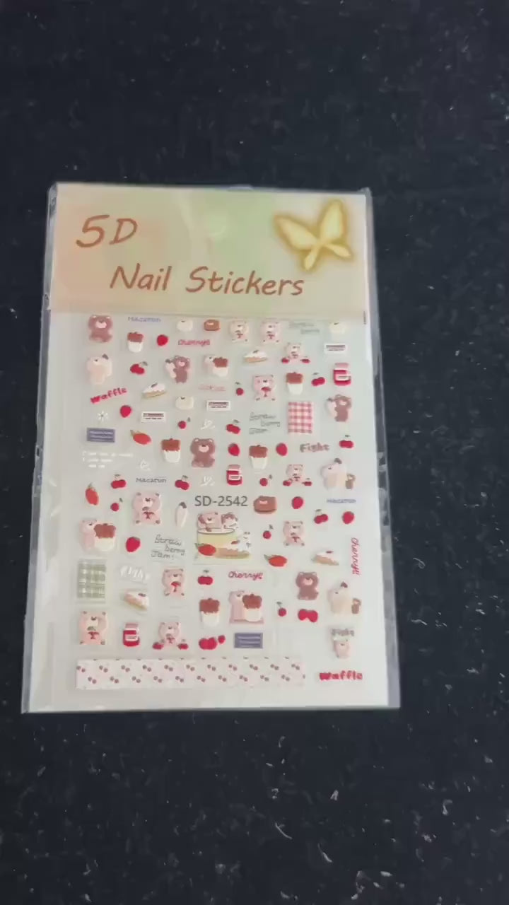 5D Textured Bunny Bear Nail Stickers – Kawaii Fabric Look Decals