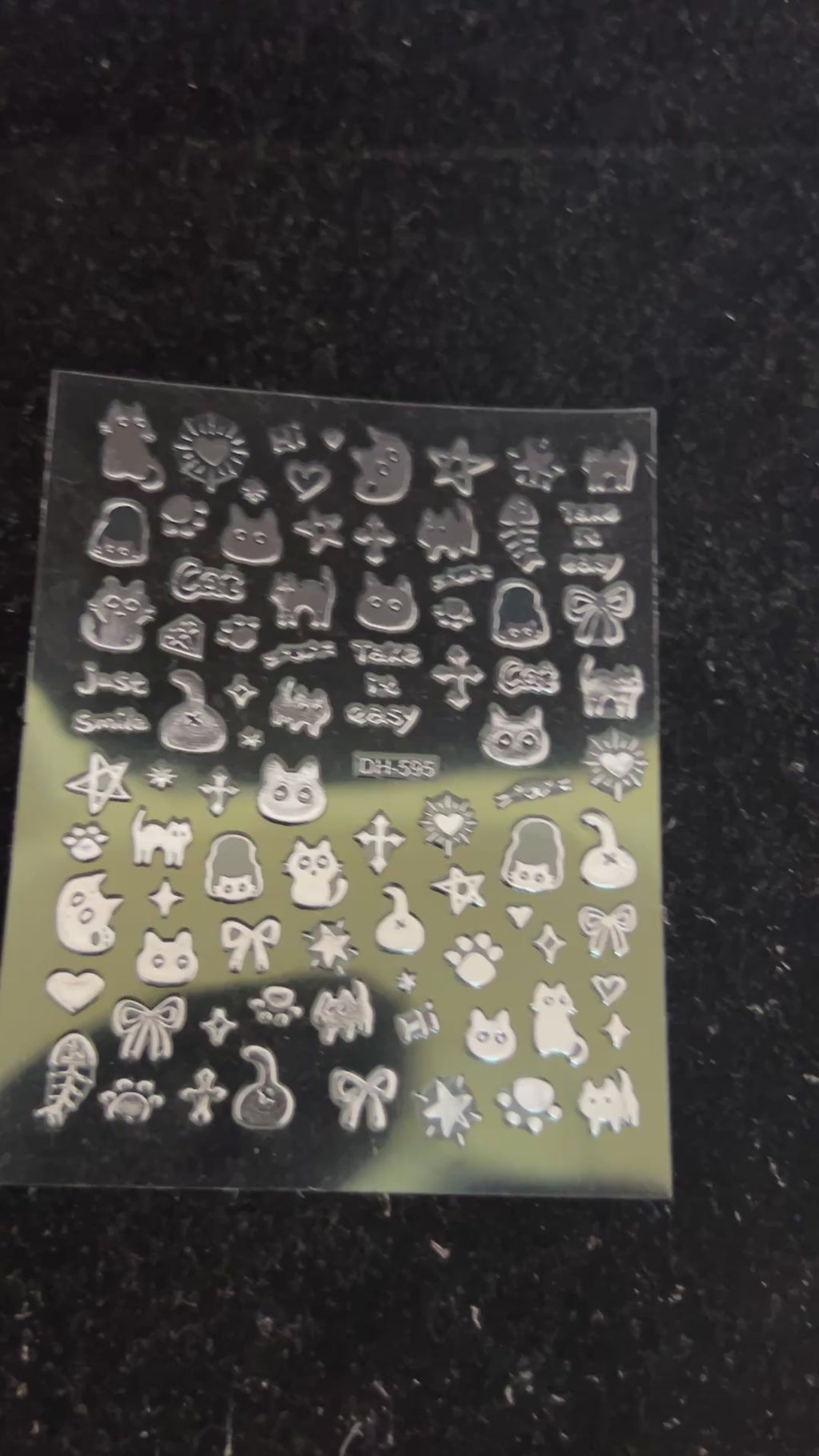 Silver Chrome Cat Nail Stickers - Aha! 086 Mirror Finish Gothic Kitten Decals, Y2K Cyber Nail Art, Metallic Spooky Cute Stationery
