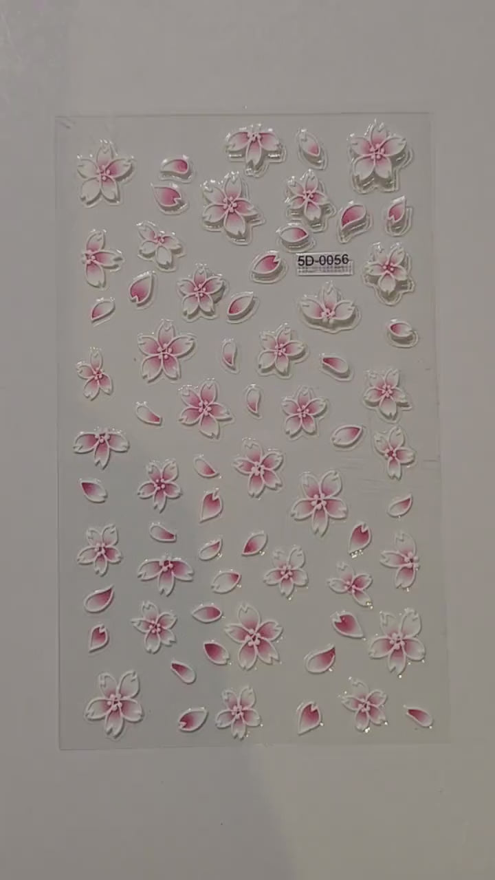 5D Cherry Blossom Nail Stickers | Pink Sakura Floral Decals | Elegant Embossed Japanese Spring Nail Art