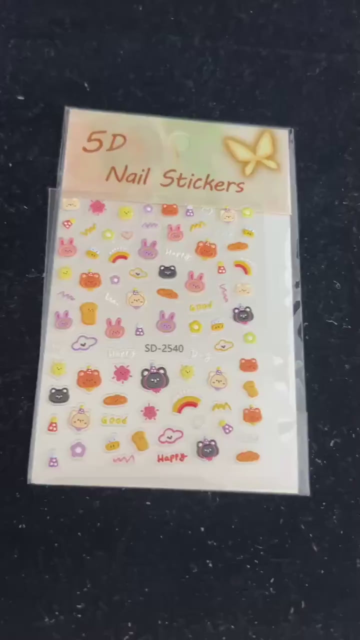 5D Textured Bunny Bear Nail Stickers – Kawaii Fabric Look Decals